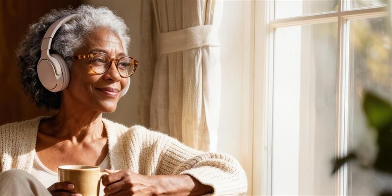Vrouw luistert naar digitaal boek